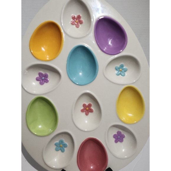 Ceramic Egg Tray Egg Holder Deviled Egg Dish~ Easter Eggs Spring - Picture 2 of 4